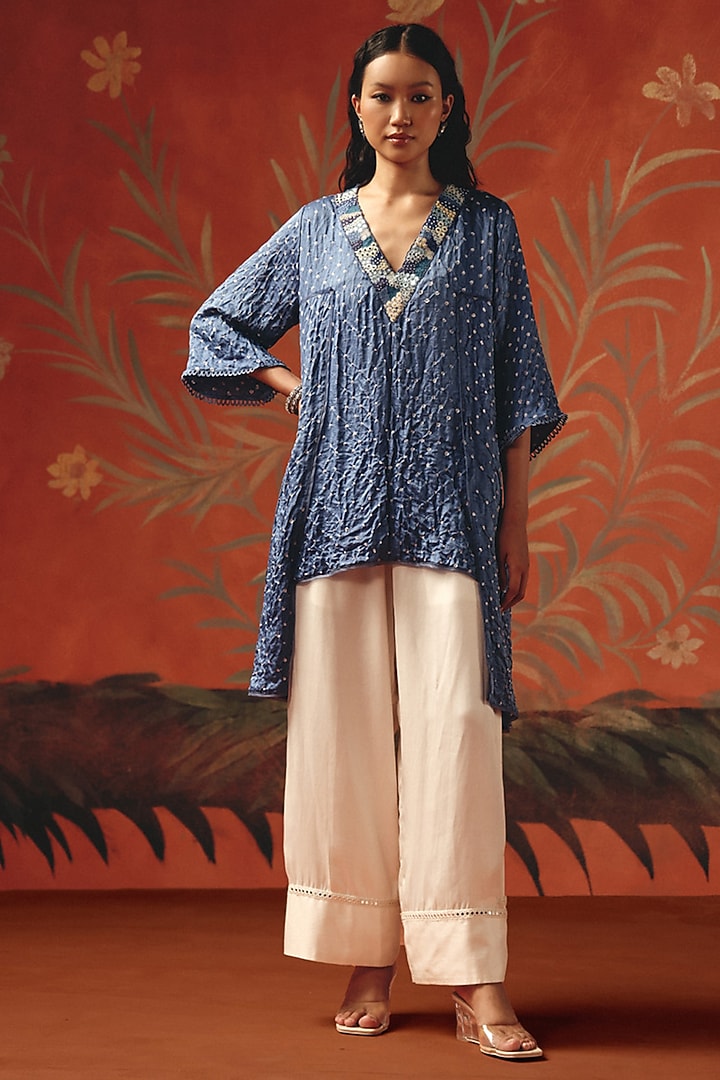 Ivory Tulle Satin Mirror Work Palazzo by Twenty Nine at Pernia's Pop Up Shop