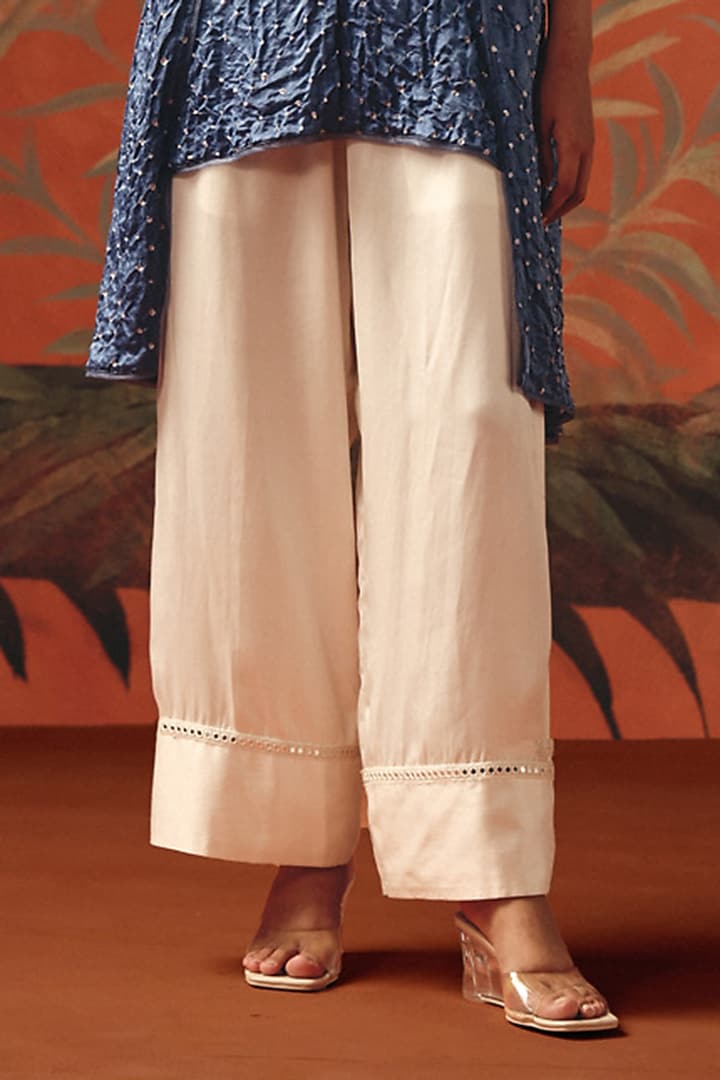 Ivory Tulle Satin Mirror Work Palazzo by Twenty Nine at Pernia's Pop Up Shop