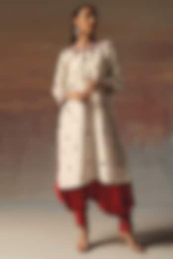 Red Modal Silk Mirror Work Dhoti by Twenty Nine at Pernia's Pop Up Shop