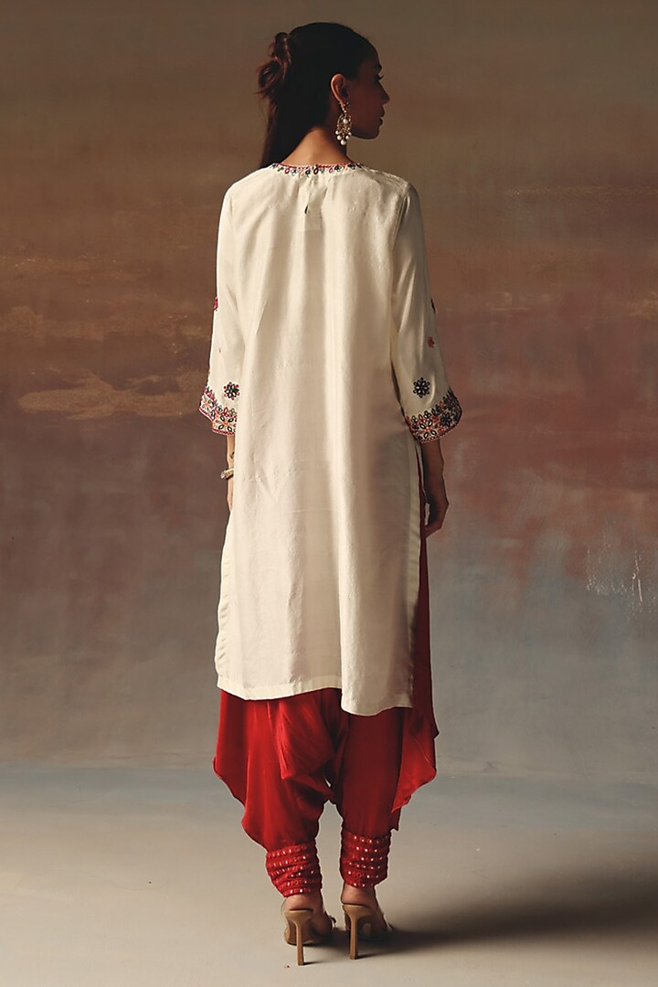 Red Modal Silk Mirror Work Dhoti by Twenty Nine at Pernia's Pop Up Shop