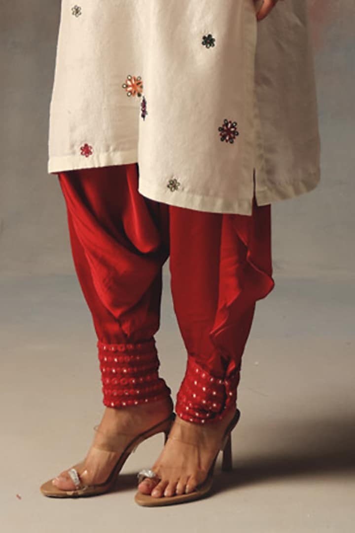 Red Modal Silk Mirror Work Dhoti by Twenty Nine at Pernia's Pop Up Shop