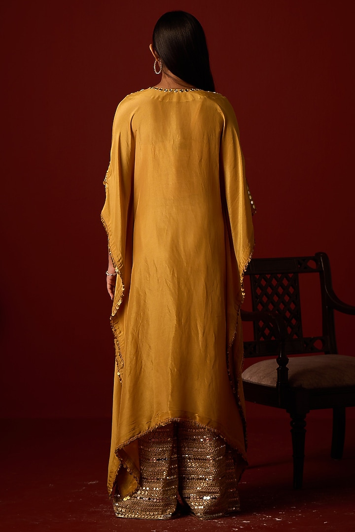 Golden Yellow Tissue Zari Embellished Kaftan by Twenty Nine at Pernia's Pop Up Shop