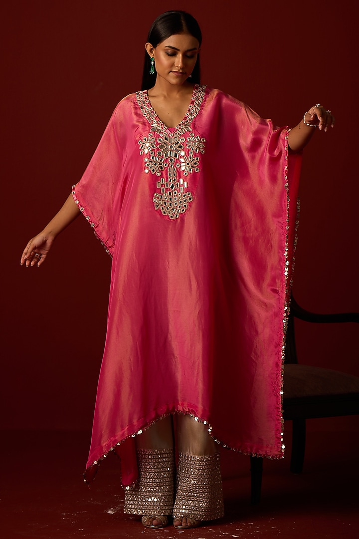 Golden Yellow Tissue Zari Embellished Kaftan by Twenty Nine at Pernia's Pop Up Shop