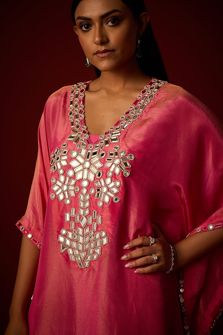 Golden Yellow Tissue Zari Embellished Kaftan by Twenty Nine at Pernia's Pop Up Shop