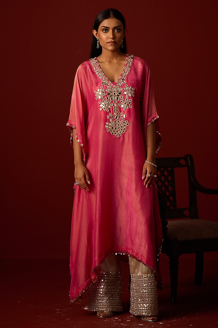 Golden Yellow Tissue Zari Embellished Kaftan by Twenty Nine at Pernia's Pop Up Shop
