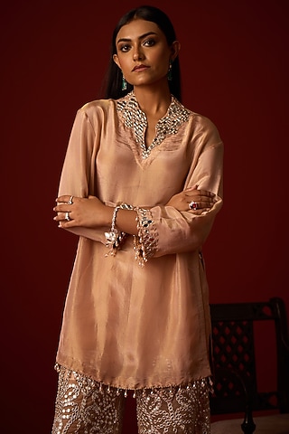 Blush Tissue Hand Embellished Tunic by Twenty Nine