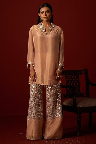 Blush Tissue Zari Mirror Work Palazzo by Twenty Nine
