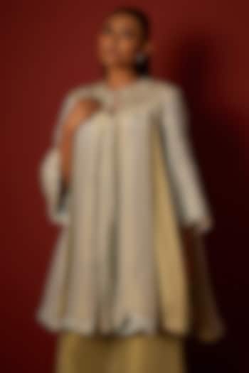 Sky Blue & Sage Green Tissue Hand Embellished Paneled Tunic by Twenty Nine at Pernia's Pop Up Shop