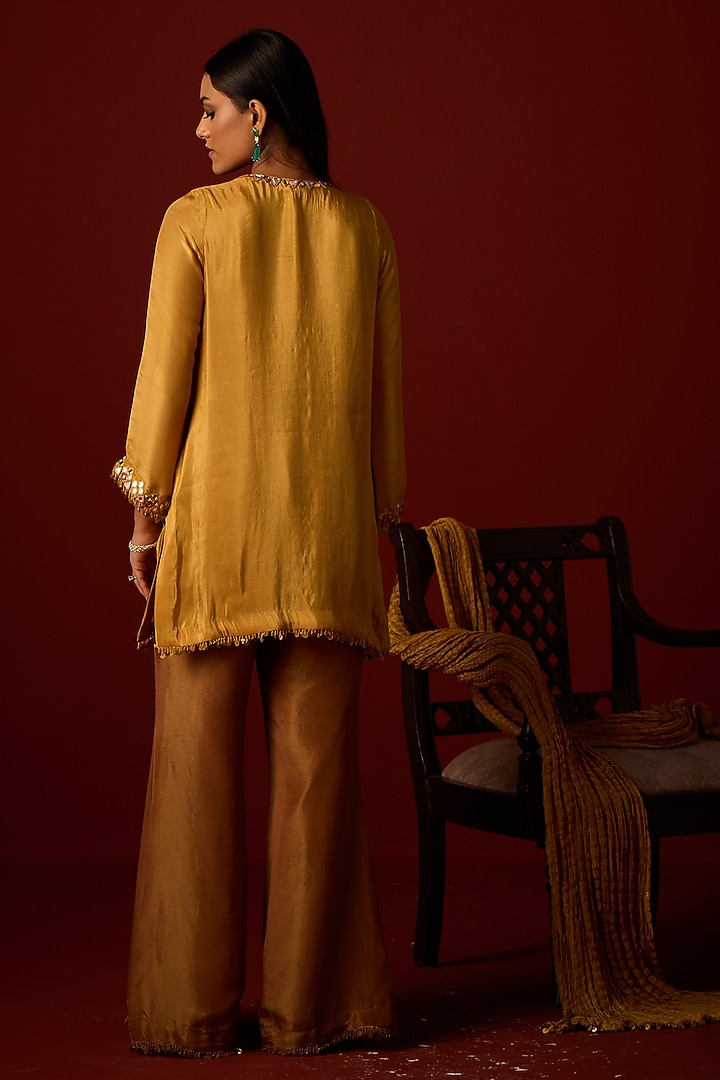 Golden Yellow Tissue Hand Embellished Tunic by Twenty Nine at Pernia's Pop Up Shop