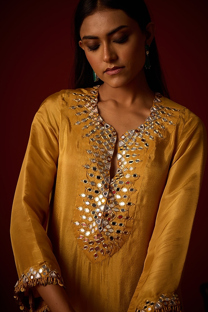 Golden Yellow Tissue Hand Embellished Tunic by Twenty Nine at Pernia's Pop Up Shop