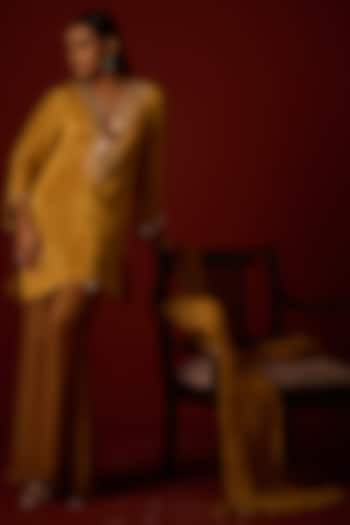 Golden Yellow Crushed Chanderi Dupatta by Twenty Nine at Pernia's Pop Up Shop