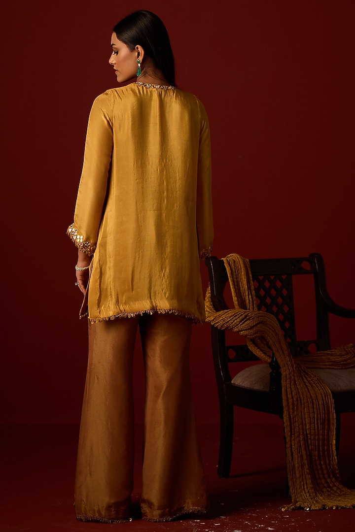 Antique Gold Tissue Bootcut Pants by Twenty Nine at Pernia's Pop Up Shop