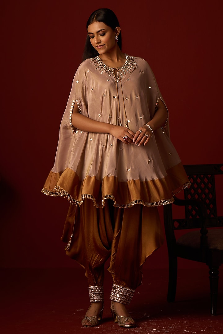 Antique Silver Tissue Zari Hand Embroidered Round Cape by Twenty Nine at Pernia's Pop Up Shop