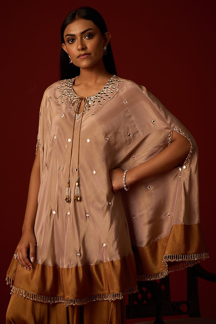 Antique Silver Tissue Zari Hand Embroidered Round Cape by Twenty Nine at Pernia's Pop Up Shop