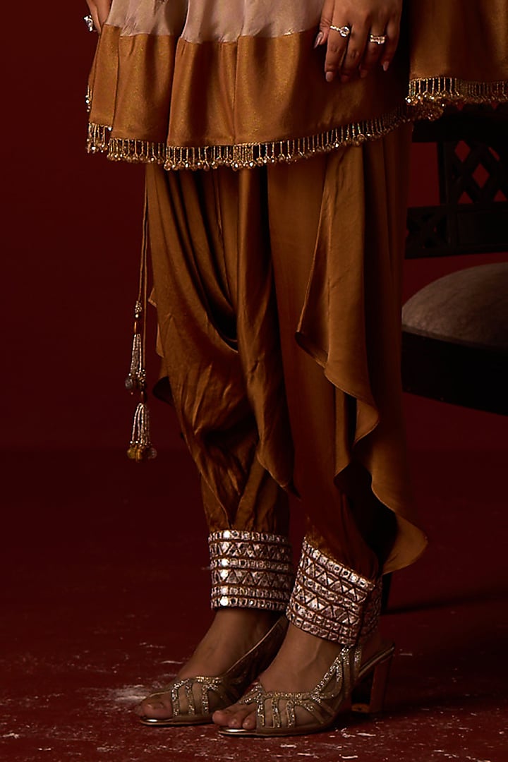 Antique Gold Modal Zari Mirror Work Dhoti Pants by Twenty Nine at Pernia's Pop Up Shop