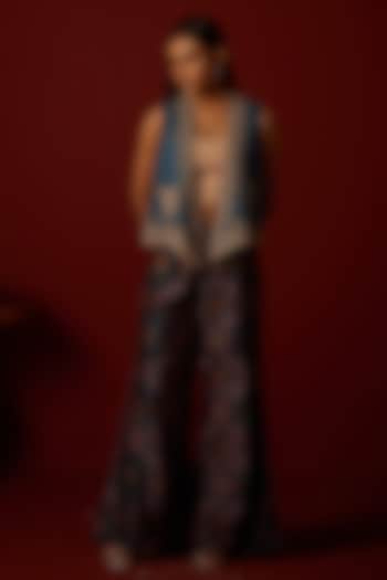 Teal Patola Beadwork Flared Palazzo Set by Twenty Nine at Pernia's Pop Up Shop