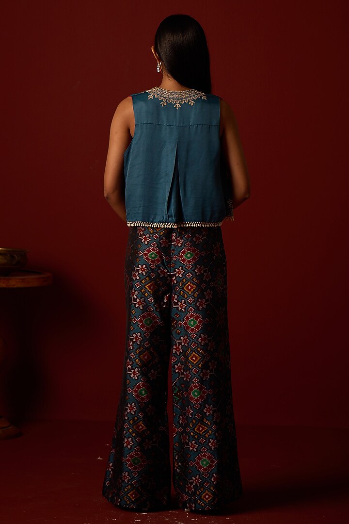 Teal Patola Beadwork Flared Palazzo Set by Twenty Nine at Pernia's Pop Up Shop