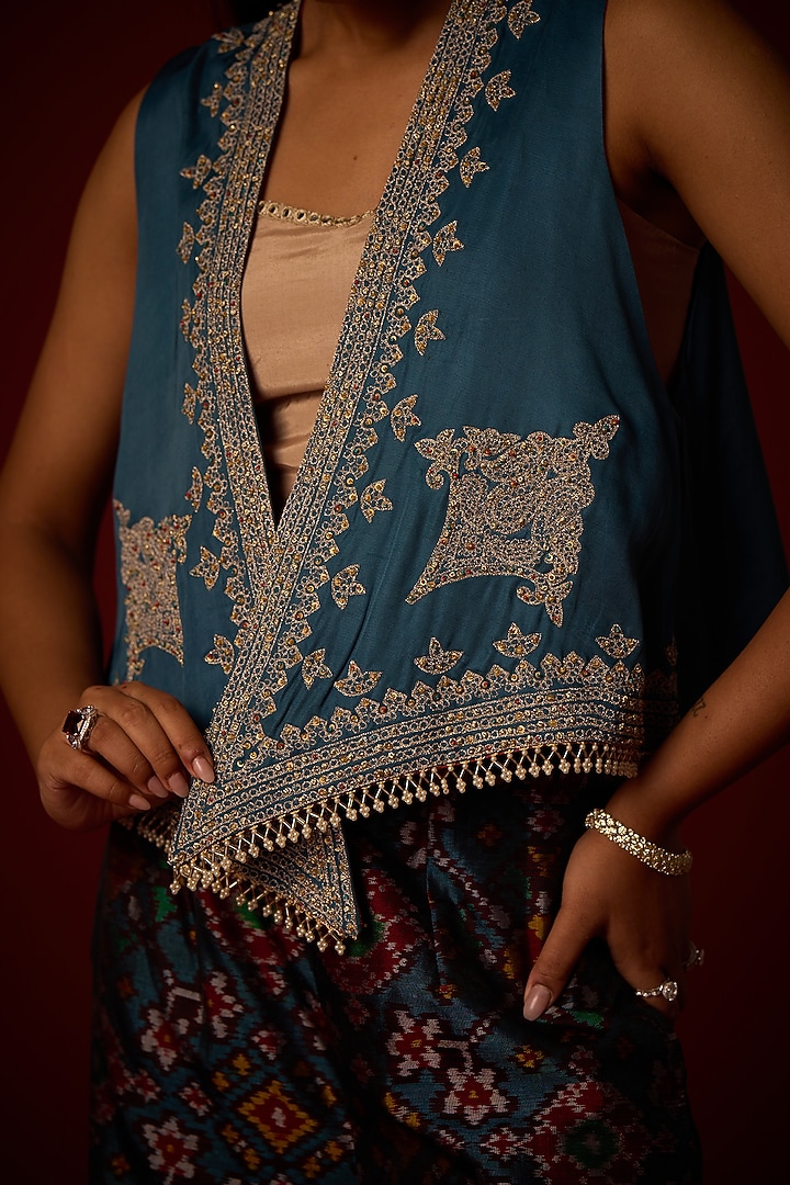 Teal Patola Beadwork Flared Palazzo Set by Twenty Nine at Pernia's Pop Up Shop