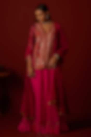 Rani Pink Organza Marodi Work Wedding Sharara Set by Twenty Nine at Pernia's Pop Up Shop