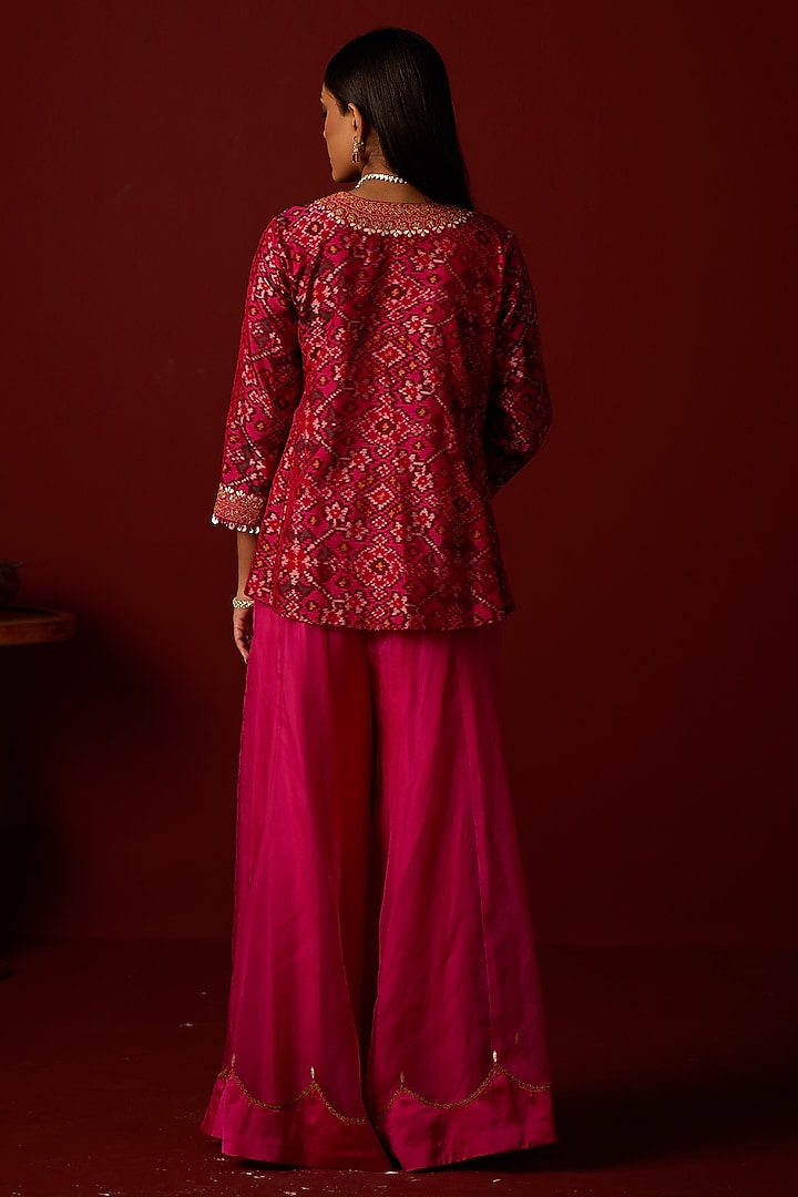 Rani Pink Organza Marodi Work Wedding Sharara Set by Twenty Nine at Pernia's Pop Up Shop