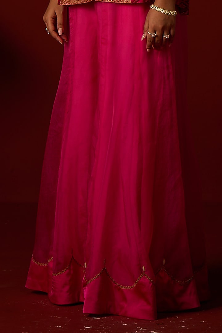Rani Pink Organza Marodi Work Wedding Sharara Set by Twenty Nine at Pernia's Pop Up Shop