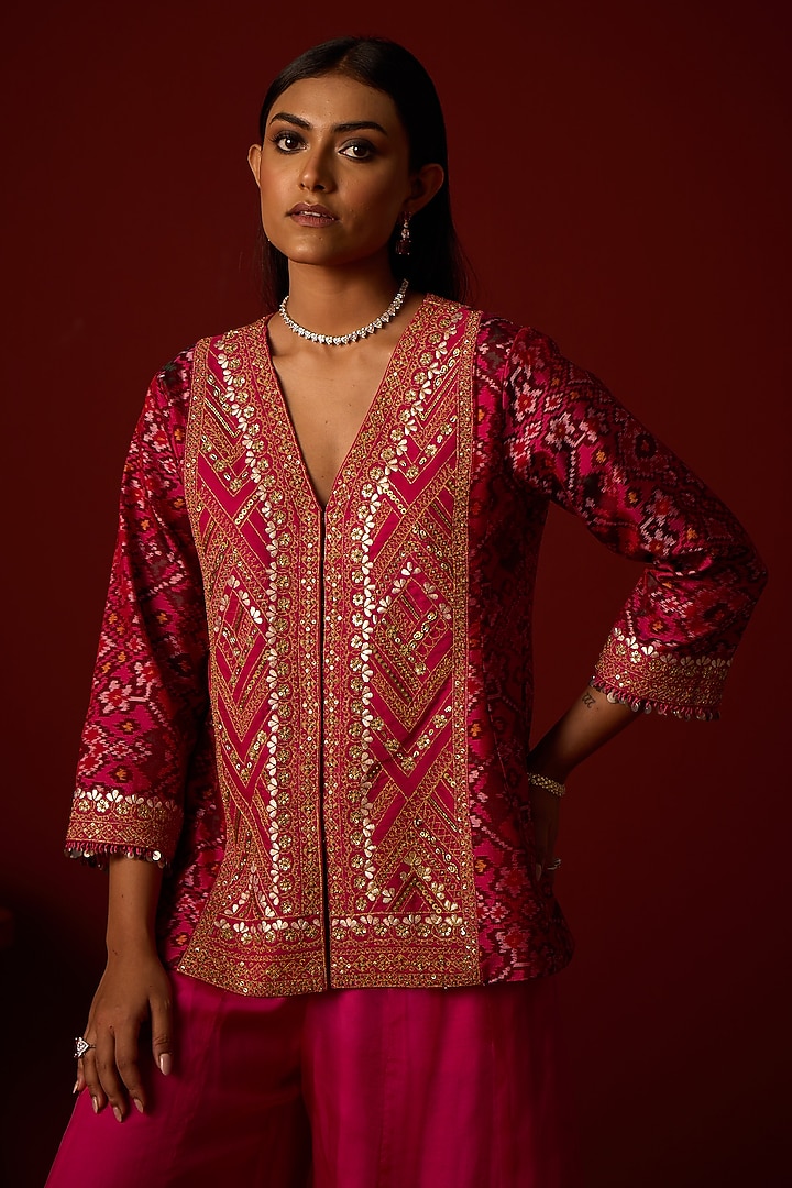 Rani Pink Organza Marodi Work Wedding Sharara Set by Twenty Nine at Pernia's Pop Up Shop
