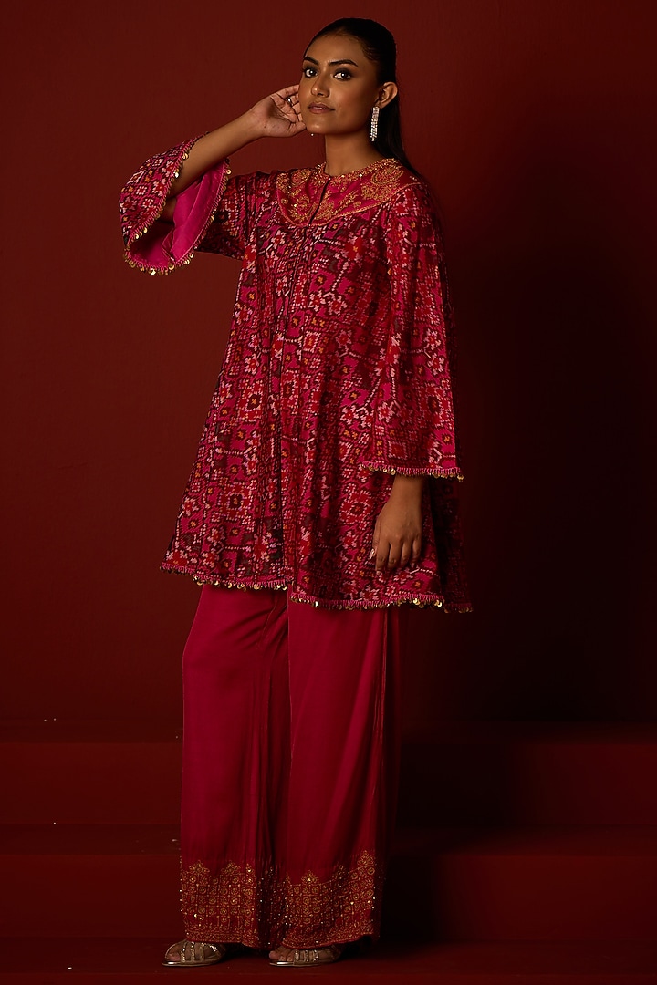 Rani Pink Patola Marodi Embellished A-Line Tunic Set by Twenty Nine at Pernia's Pop Up Shop