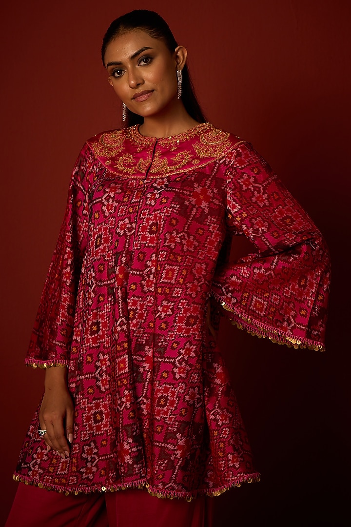 Rani Pink Patola Marodi Embellished A-Line Tunic Set by Twenty Nine at Pernia's Pop Up Shop