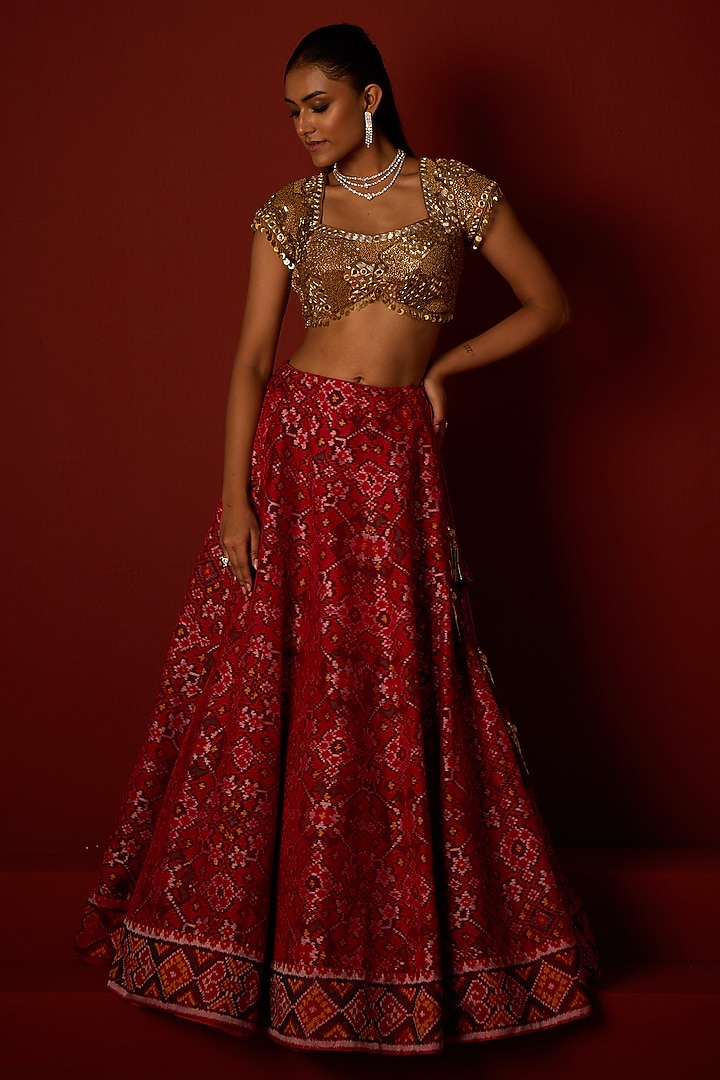Ruby Red Patola Zari Embellished Bridal Lehenga Set by Twenty Nine at Pernia's Pop Up Shop
