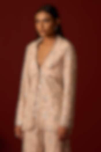 Ivory Blush Tulle Mirror Hand Embroidered Peplum Blazer by Twenty Nine at Pernia's Pop Up Shop