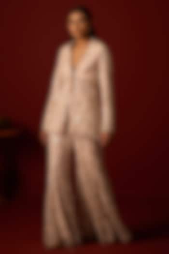 Ivory Blush Tulle Mirror Work Sharara by Twenty Nine at Pernia's Pop Up Shop