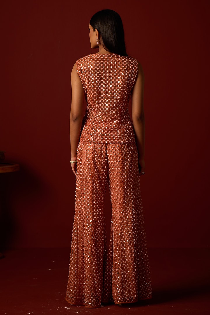 Rust Tulle Floral Work Padded Gilet by Twenty Nine at Pernia's Pop Up Shop