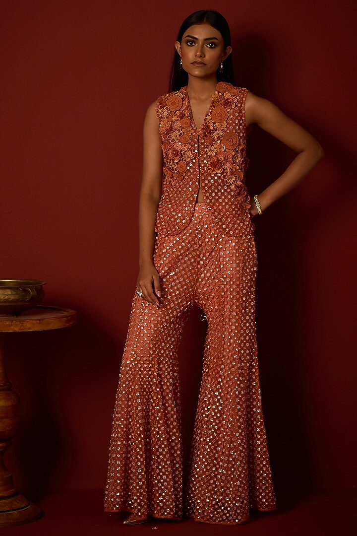 Rust Tulle Floral Work Padded Gilet by Twenty Nine at Pernia's Pop Up Shop