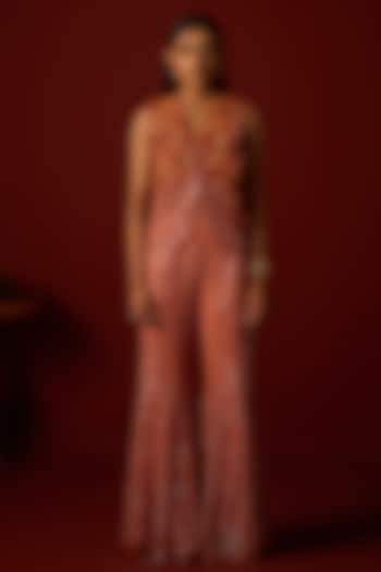 Rust Tulle Mirror Work Bootcut Pants by Twenty Nine at Pernia's Pop Up Shop