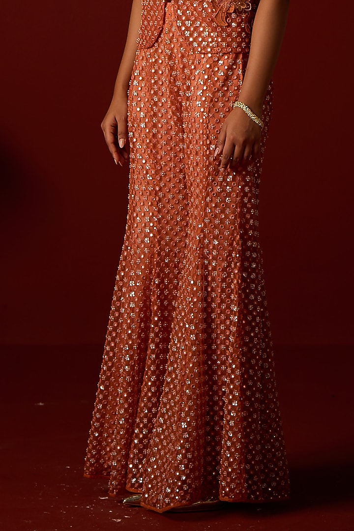 Rust Tulle Mirror Work Bootcut Pants by Twenty Nine at Pernia's Pop Up Shop