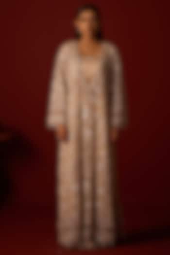 Dusky Taupe Tulle Hand Embellished Kaftan by Twenty Nine at Pernia's Pop Up Shop