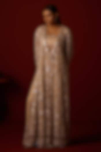 Dusky Taupe Tulle & Shimmer lycra Mirror Work Palazzo by Twenty Nine at Pernia's Pop Up Shop