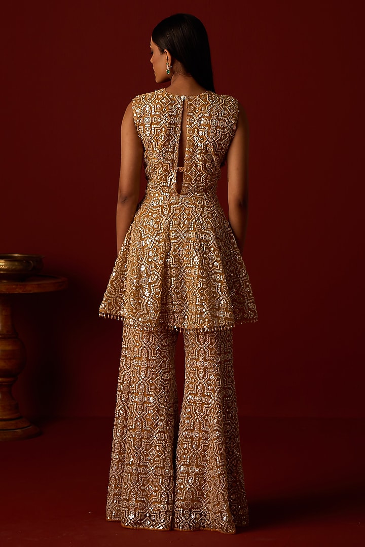 Marigold Yellow Tulle Mirror Work Bootcut Pants by Twenty Nine at Pernia's Pop Up Shop