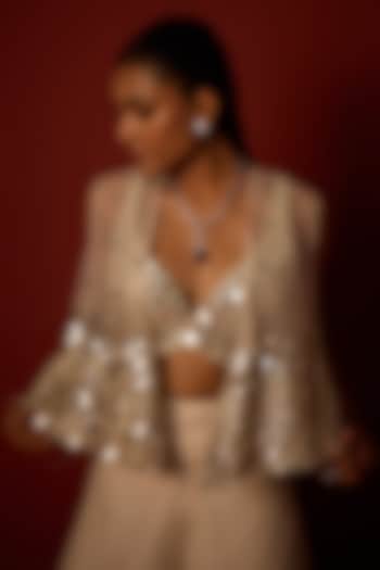 Ivory Net Zari Work Asymmetrical Gilet by Twenty Nine at Pernia's Pop Up Shop