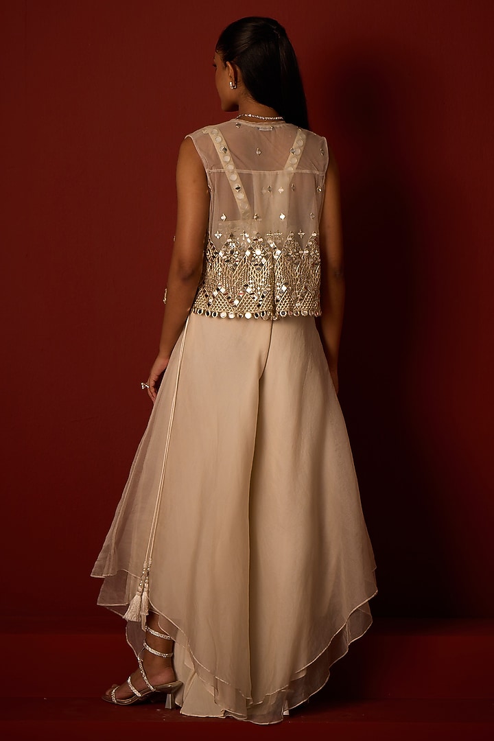 Ivory Net Zari Work Asymmetrical Gilet by Twenty Nine at Pernia's Pop Up Shop