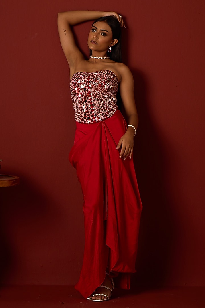 Red Moonga Silk Pickup Skirt by Twenty Nine at Pernia's Pop Up Shop