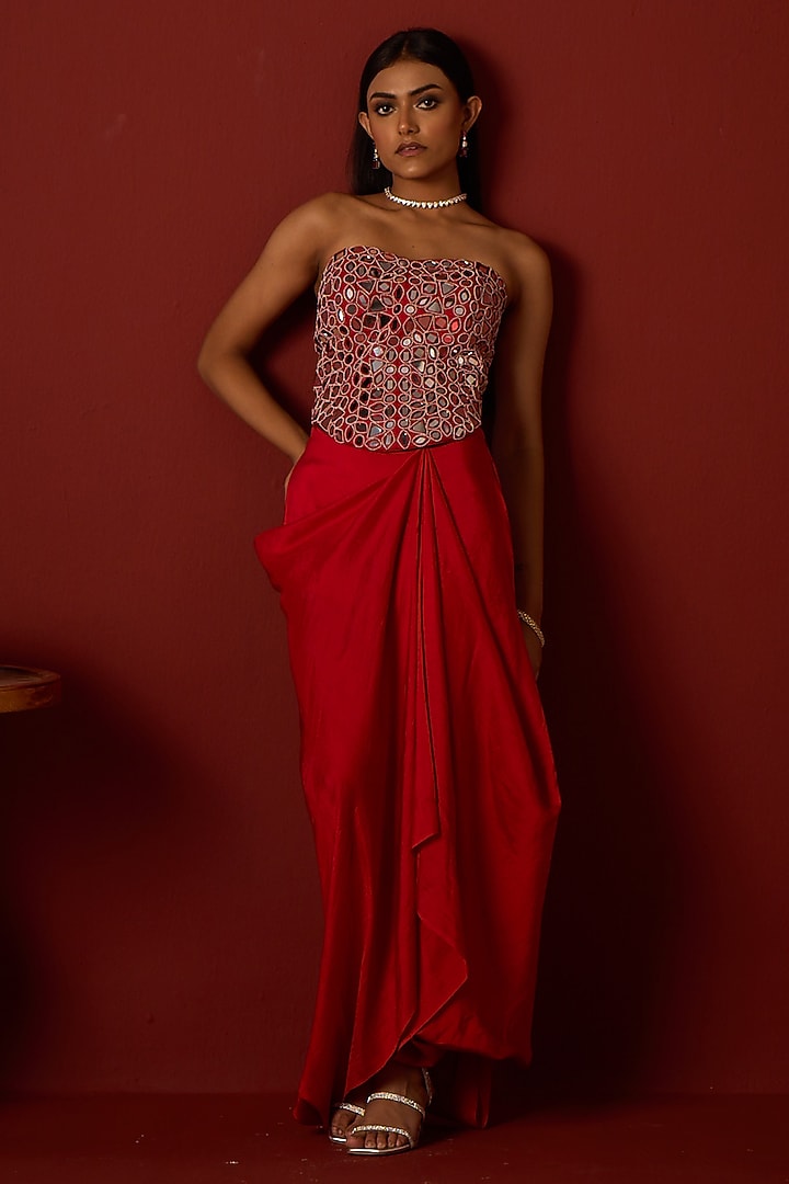 Red Moonga Silk Pickup Skirt by Twenty Nine at Pernia's Pop Up Shop