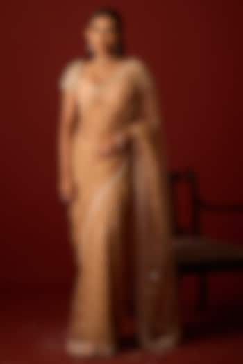 Golden Net Mirror Embellished Wedding Saree Set by Twenty Nine at Pernia's Pop Up Shop