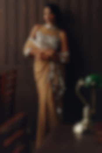 Golden Haze Georgette Mirror Work Wedding Saree Set by Twenty Nine at Pernia's Pop Up Shop