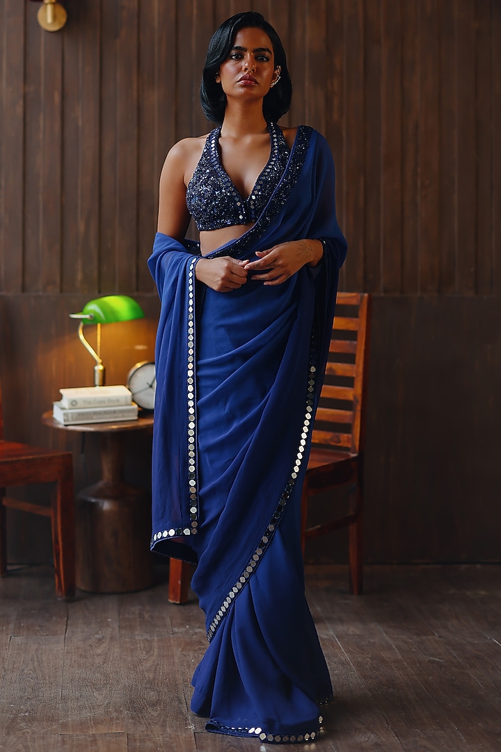 Horizon Ombre Georgette Mirror Work Wedding Saree Set by Twenty Nine at Pernia's Pop Up Shop
