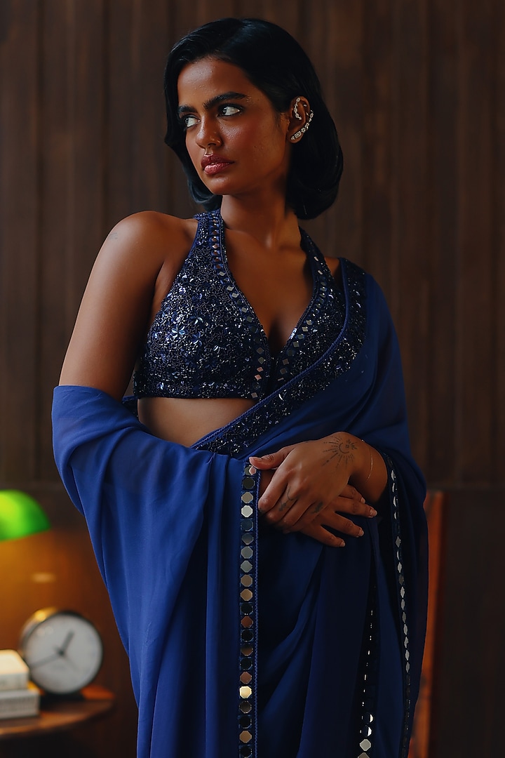 Horizon Ombre Georgette Mirror Work Wedding Saree Set by Twenty Nine at Pernia's Pop Up Shop