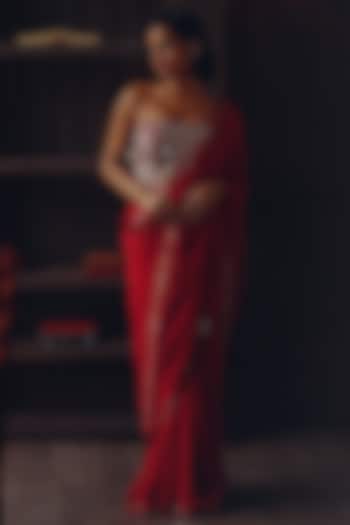 Scarlet Red Georgette Mirror Work Wedding Saree Set by Twenty Nine at Pernia's Pop Up Shop