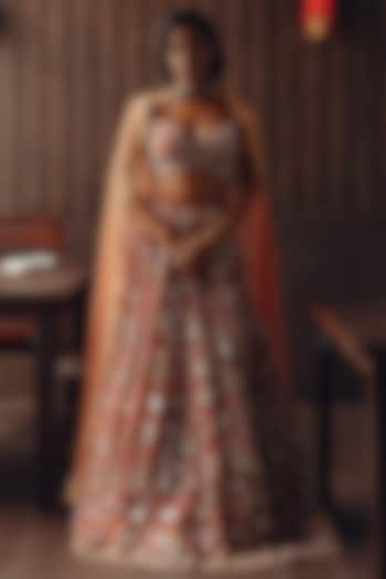 Rust Net Floral Mirror & Bead Embellished Wedding Lehenga Set by Twenty Nine at Pernia's Pop Up Shop