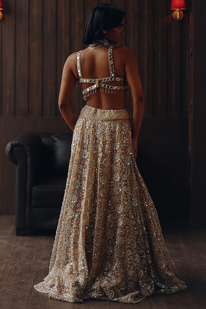 Golden Haze Net Mirror Embellished Wedding Lehenga Set by Twenty Nine at Pernia's Pop Up Shop