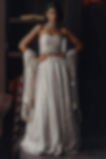 Moon Blush Cotton Dupion Pearl Embroidered Wedding Lehenga Set by Twenty Nine at Pernia's Pop Up Shop